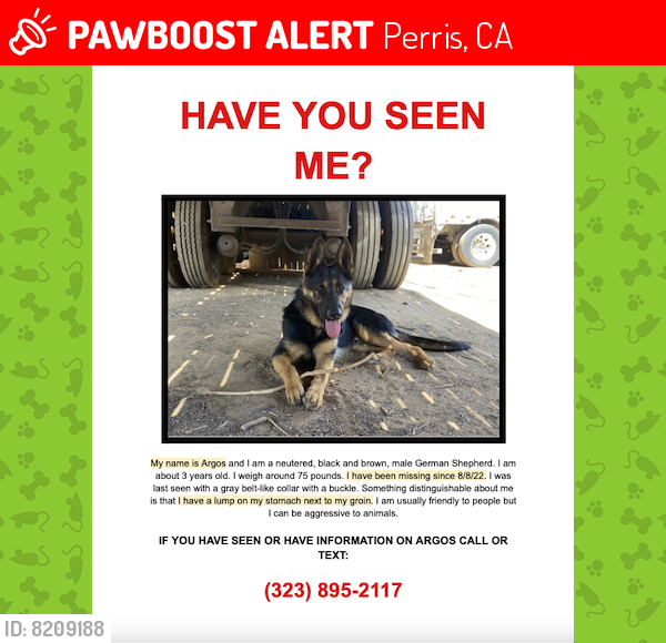 Lost Male Dog last seen Haines and Oleander, Perris, CA 92570