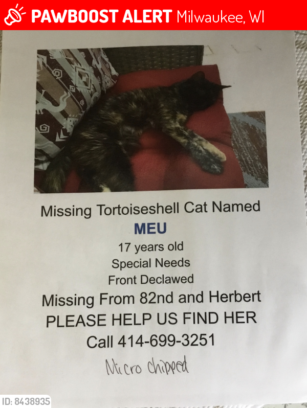 Lost Female Cat last seen Near th grantosa drive , Milwaukee, WI 53218