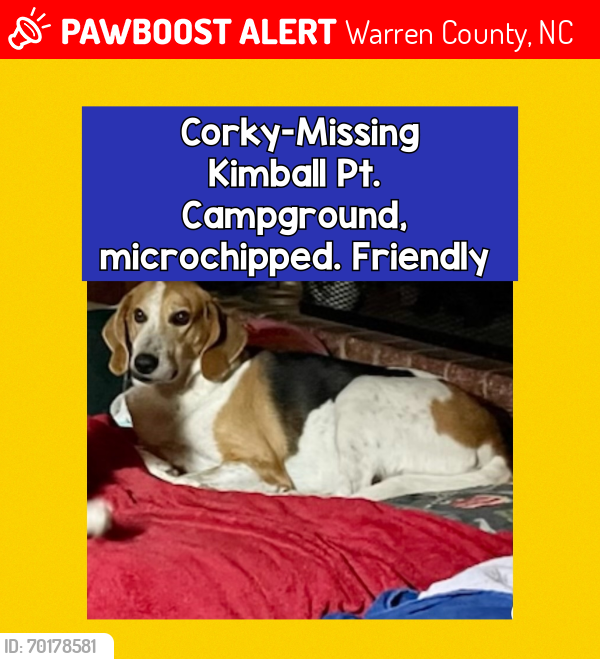 Lost Male Dog last seen Kimball Pt Campground , Warren County, NC 27553