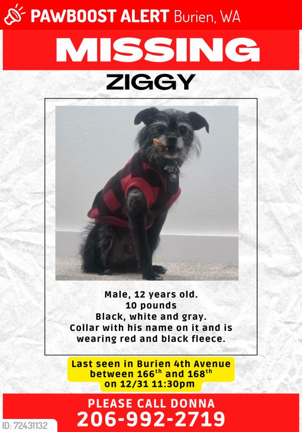 Lost Male Dog last seen S 4th st & s 168th st, Burien, WA 98148