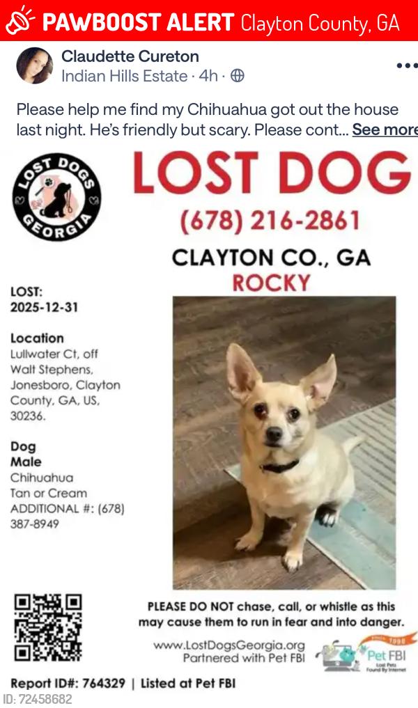 Lost Male Dog last seen Tupelo Trail, Clayton County, GA 30236