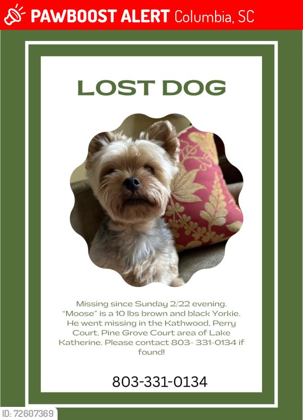 Lost Male Dog last seen Lake Katherine Neighborhood, Columbia, SC 29206