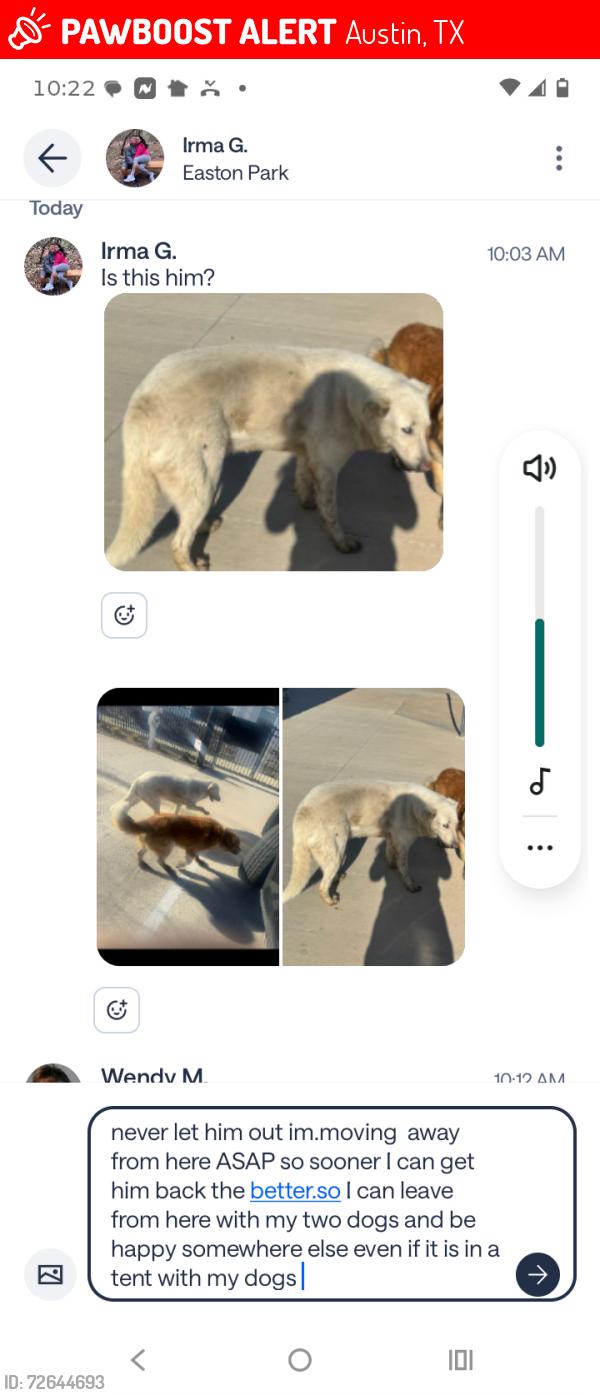 Lost Male Dog last seen Wm.csnnon@  Easton park , Austin, TX 78744