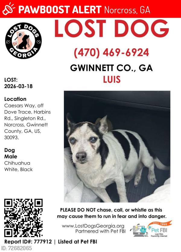 Lost Male Dog last seen Singleton rd , harbins rd , Norcross, GA 30093