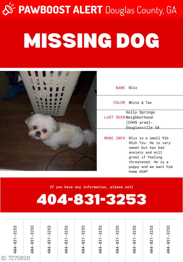 Lost Male Dog last seen Holly spring douglaville GA by CHHS, Douglas County, GA 30135