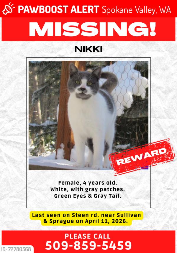 Lost Female Cat last seen Sullivan and Sprague. Last seen steen rd in crystal ridge neighborhood, Spokane Valley, WA 99037