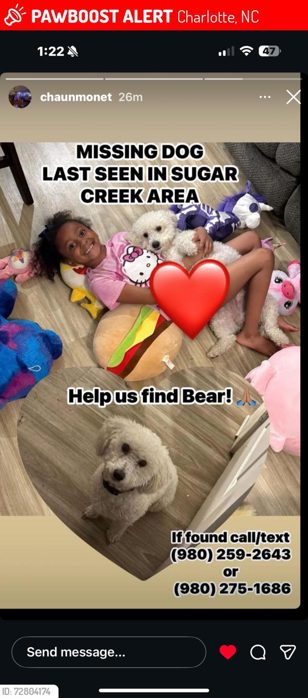 Lost Male Dog last seen Sugar creek , Charlotte, NC 28213