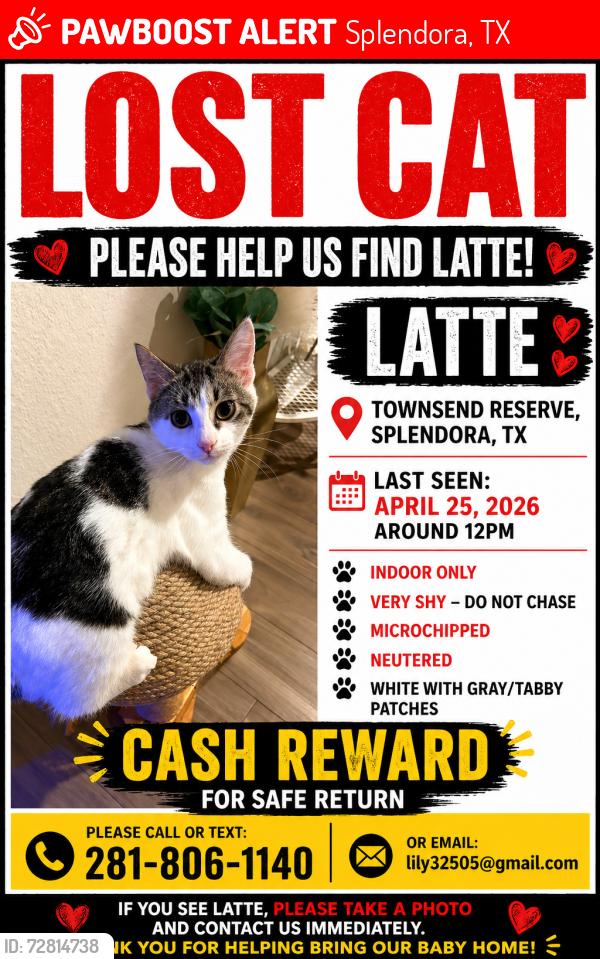 Lost Male Cat last seen Townsend Reserve, Splendora, TX 77372