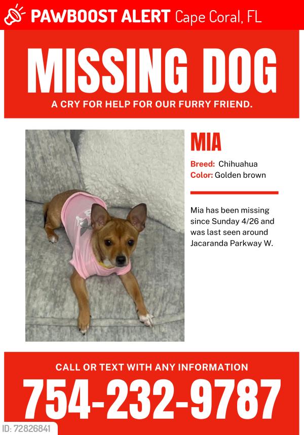 Lost Female Dog last seen Near th Pl jacaranda , Cape Coral, FL 33914