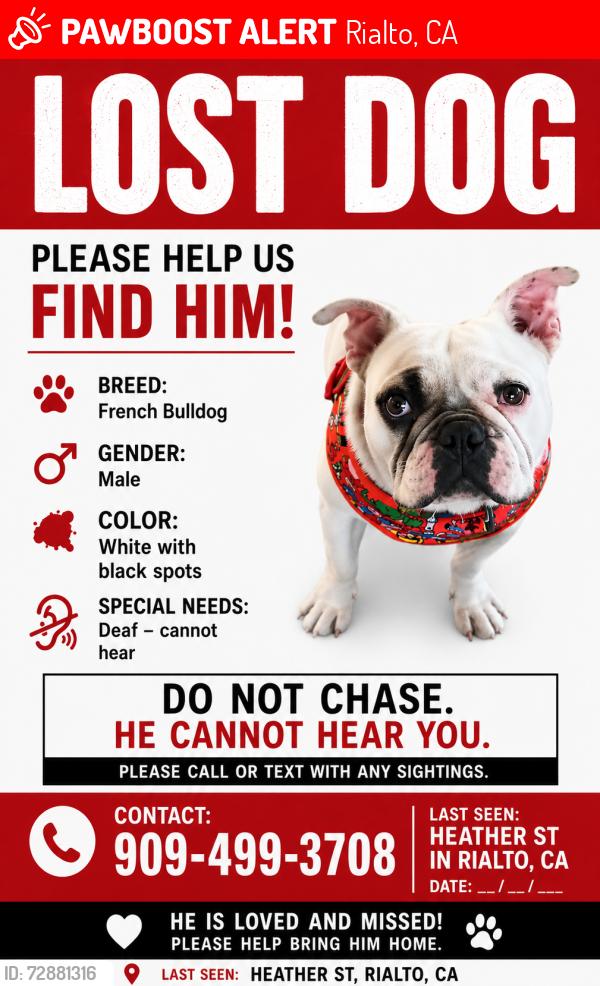 Lost Male Dog last seen E heather st , Rialto, CA 92376