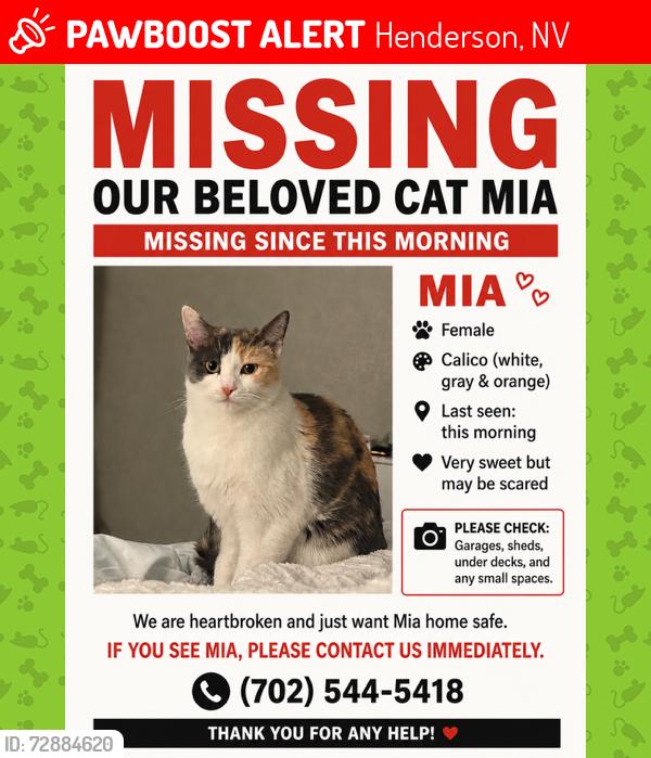 Lost Female Cat last seen La mesa, Henderson, NV 89014
