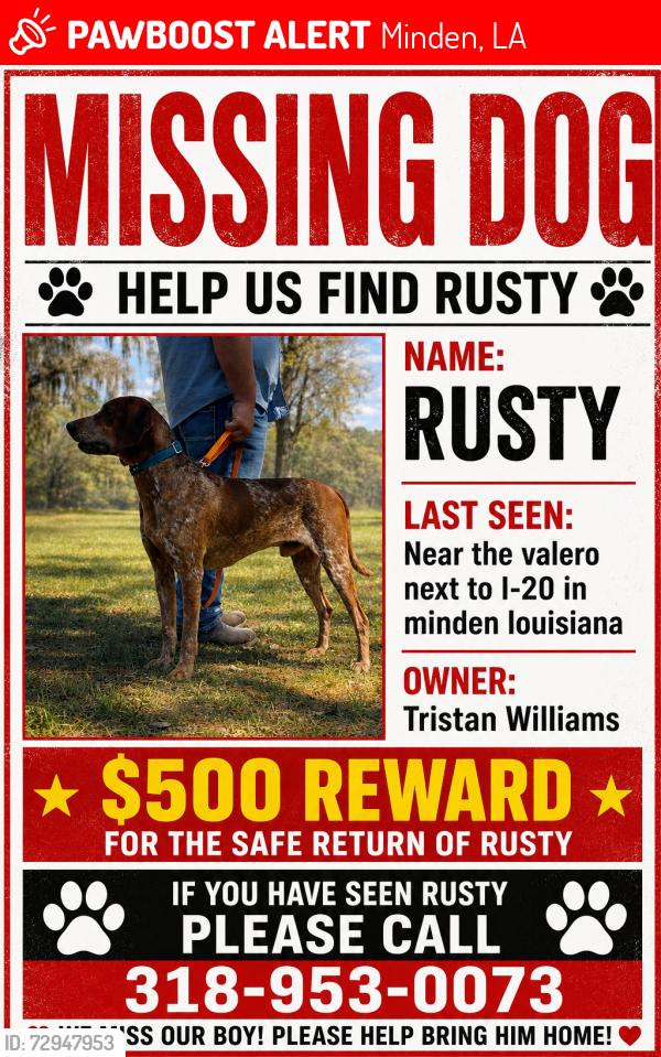 Lost Male Dog last seen 1-20 heading towards dixie inn , Minden, LA 71055