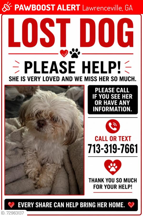 Lost Female Dog last seen Near garden oak ct, Lawrenceville, GA 30043