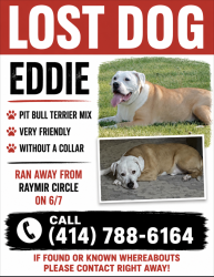 Lost Male Dog last seen Hey 100 and Menomonee River Parkway , Wauwatosa, WI 53222