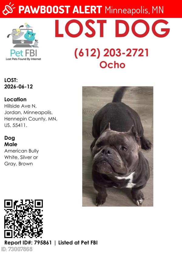 Lost Male Dog last seen He was in the back yard, Minneapolis, MN 55411