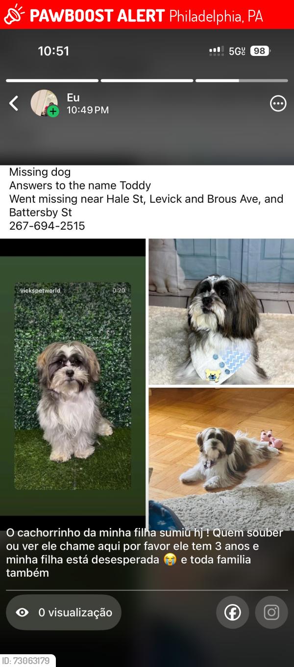 Lost Male Dog last seen Hale St, Levick and Brous Ave, and Battersby St, Philadelphia, PA 19149