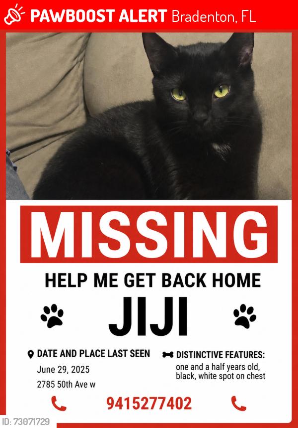 Lost Female Cat last seen 50th or 30th, Bradenton, FL 34207