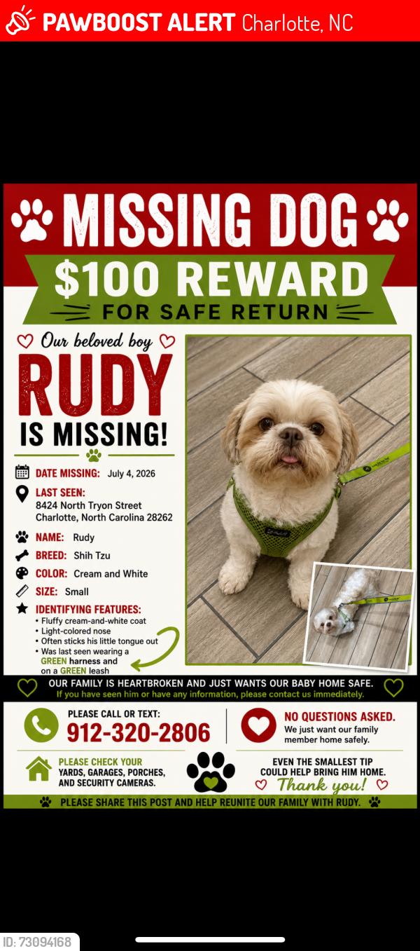 Lost Male Dog last seen Prose McCullough station, Charlotte, NC 28262