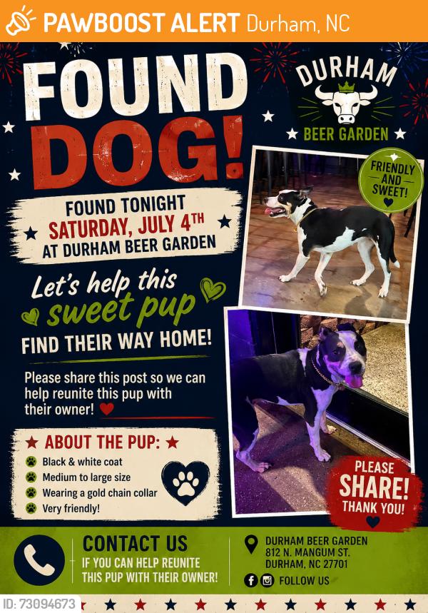 Found/Stray Male Dog last seen Near N Mangum st, Durham, NC 27701