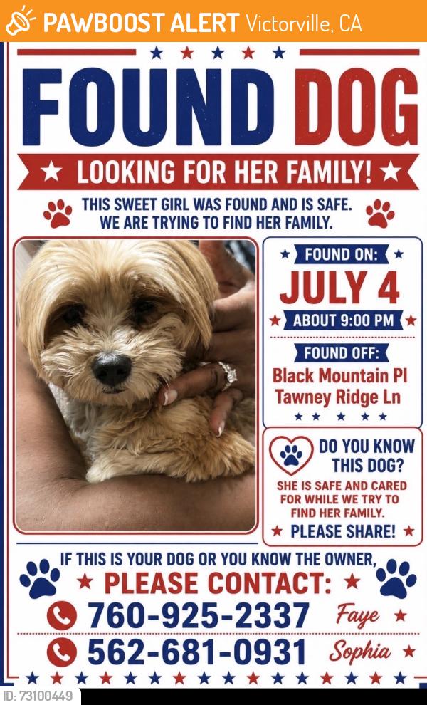 Found/Stray Female Dog last seen Mohican way, Victorville, CA 92394