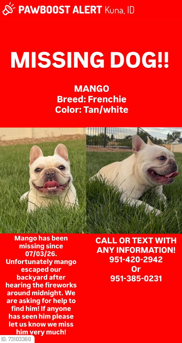 Lost Male Dog last seen Arroyo vista, Kuna, ID 83634