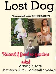Lost Female Dog last seen Near rd and Marshall st, Arvada, CO 80002