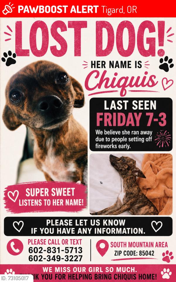 Lost Female Dog last seen Near s 42 nd pl phoenix az 85042, Tigard, OR 97223