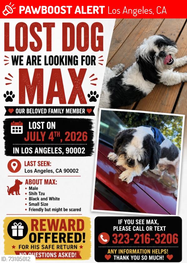 Lost Male Dog last seen Hooper y 91 St. and centran y 91 st., Los Angeles, CA 90002