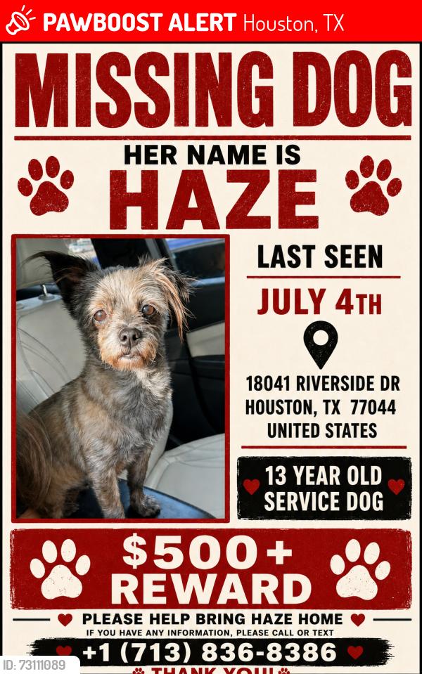 Lost Female Dog last seen Crosby, Houston, TX 77044