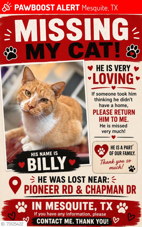 Lost Male Cat last seen Near Bluebonnet Ln, Mesquite, TX 75149