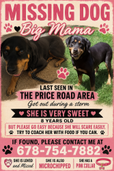 Lost Female Dog last seen Price road Lawson Robinson road area, Gainesville, GA 30506