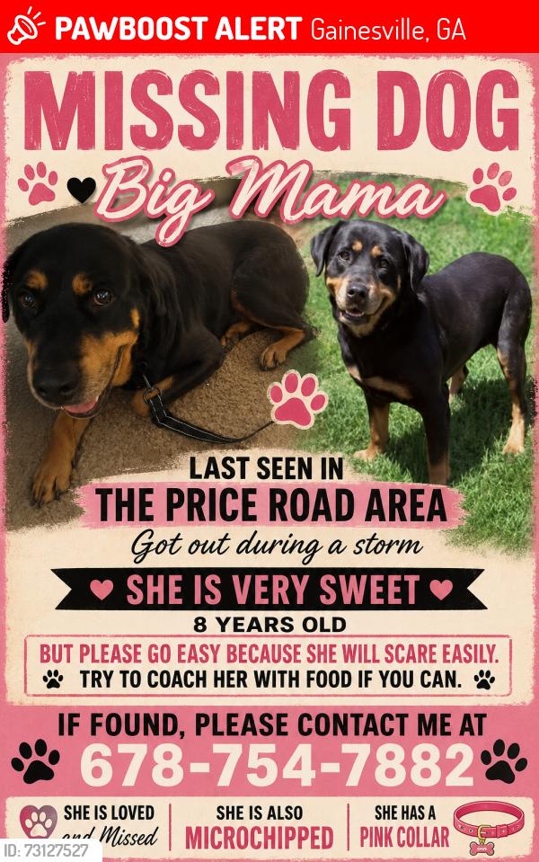 Lost Female Dog last seen Price road Lawson Robinson road area, Gainesville, GA 30506