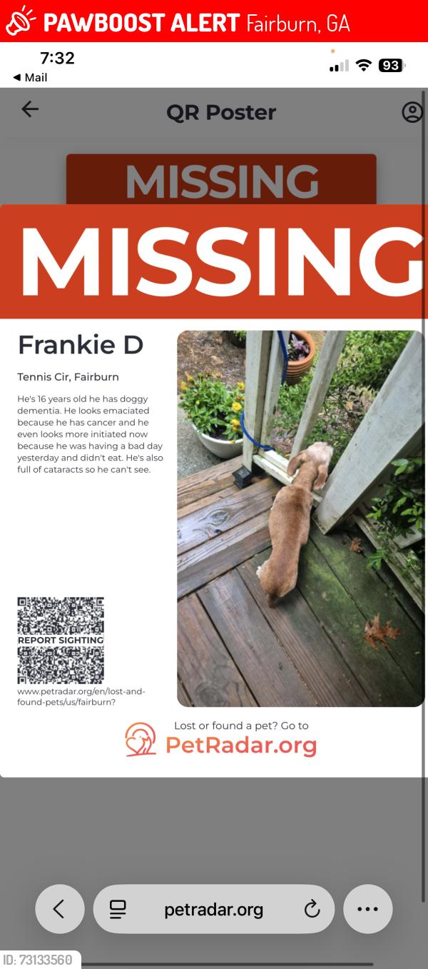 Lost Male Dog last seen Near Tennis Cir Fairburn, Fairburn, GA 30213