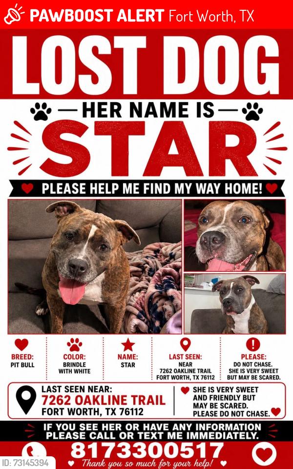 Lost Female Dog last seen Near oak line trail, Fort Worth, TX 76112