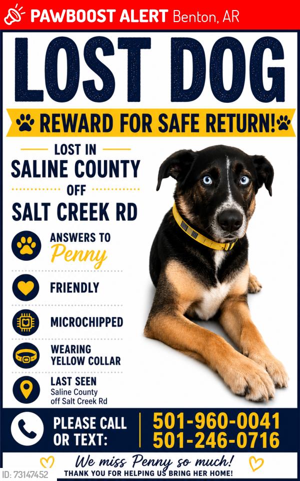 Lost Female Dog last seen Salt Creek and Longhills, Benton, AR 72019