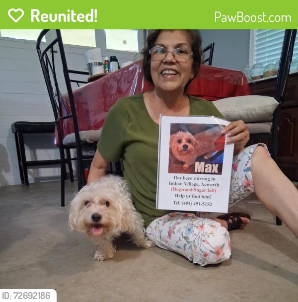 Reunited Male Dog last seen Near, Acworth, GA 30102