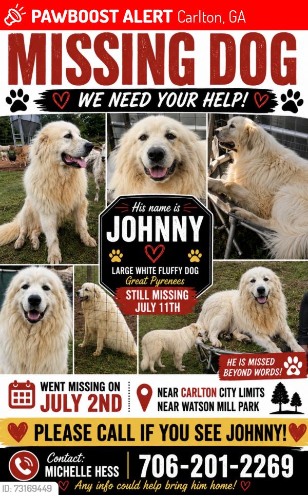 Lost Male Dog last seen Near Watson Mill State Park, Carlton, GA 30627