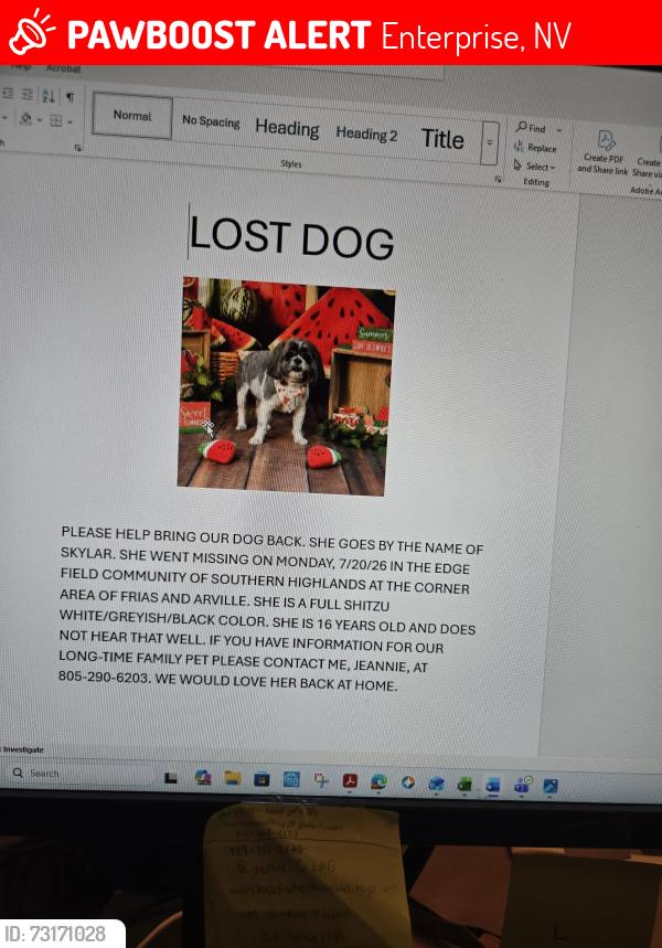 Lost Female Dog last seen Arville & frias, Enterprise, NV 89141