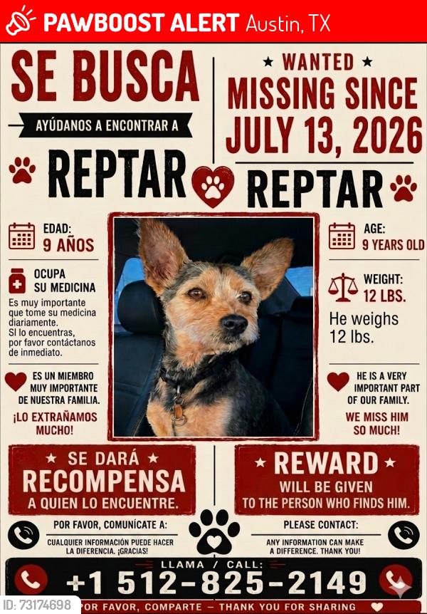 Lost Male Dog last seen Bernice Hart elementary, Austin, TX 78753
