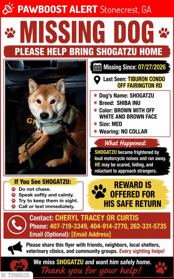 Lost Male Dog last seen Fairington and Chubb rd, Stonecrest, GA 30038
