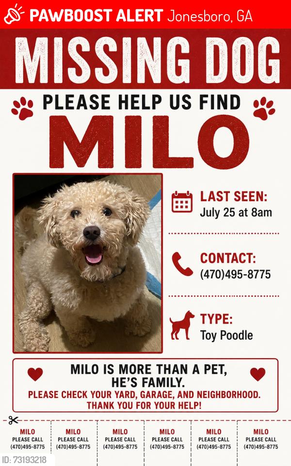 Lost Male Dog last seen Near Rhett butler dr, Jonesboro, GA 30236