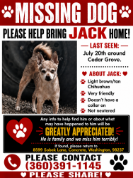 Lost Male Dog last seen Cedar grove in concrete, wa, Concrete, WA 98237