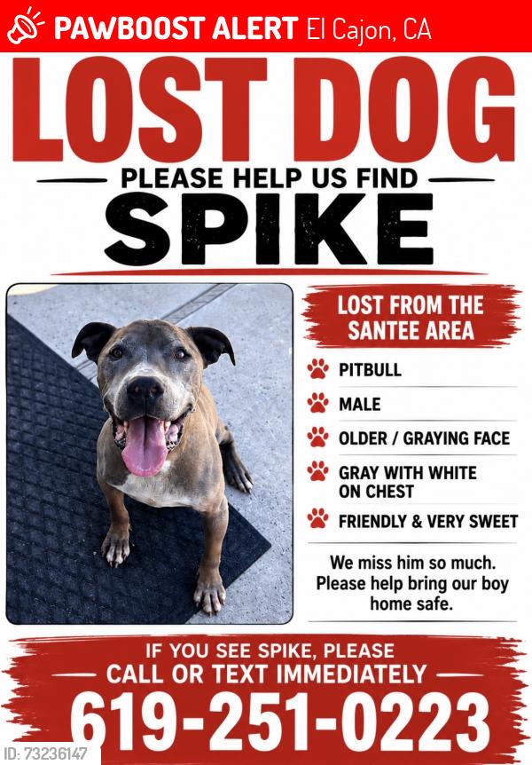 Lost Male Dog last seen Farrington rd, El Cajon, CA 92020