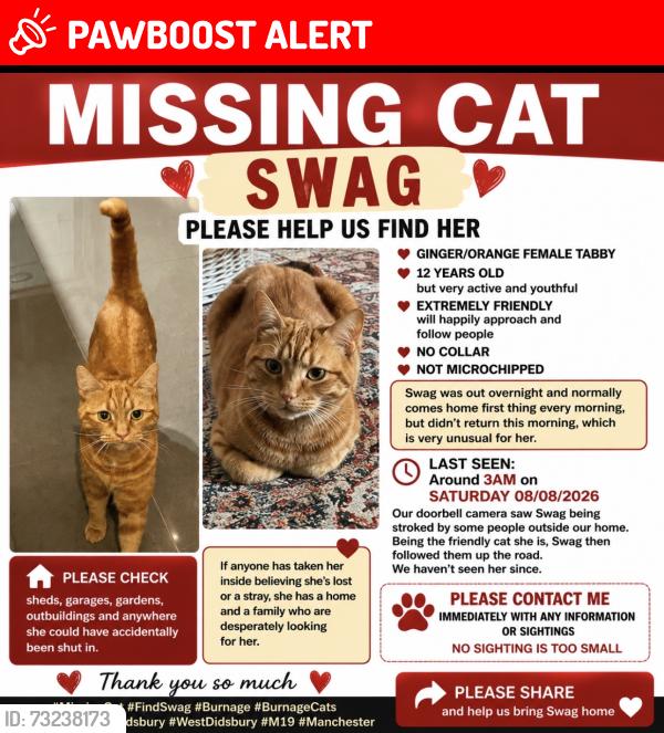 Lost Female Cat last seen On our ring doorbell on Barcicroft road, Greater Manchester, England 