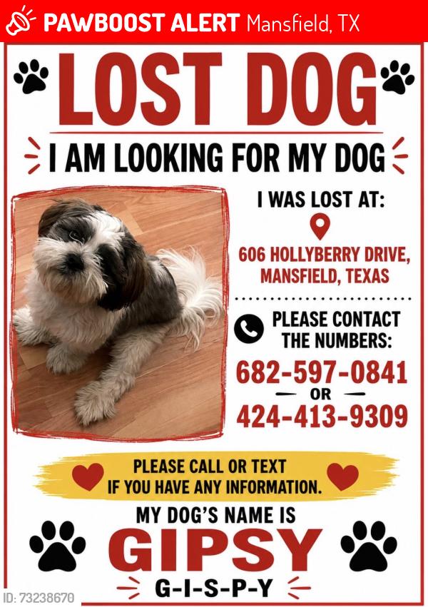 Lost Male Dog last seen Hollyberry, Mansfield, TX 76063