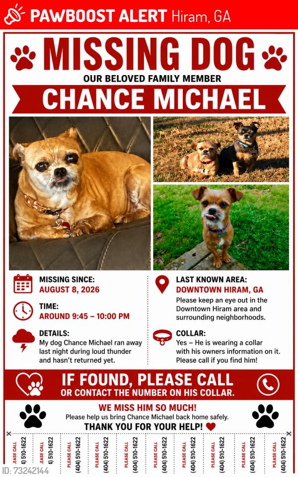 Lost Male Dog last seen downtown hiram, Hiram, GA 30141