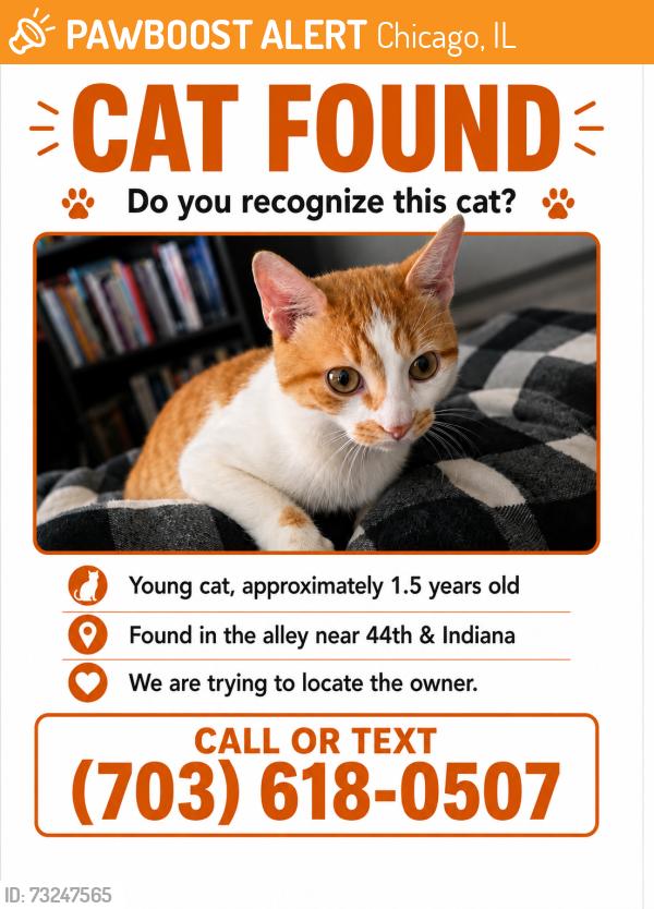 Found/Stray Male Cat last seen 44th and Indiana, Chicago, IL 60653