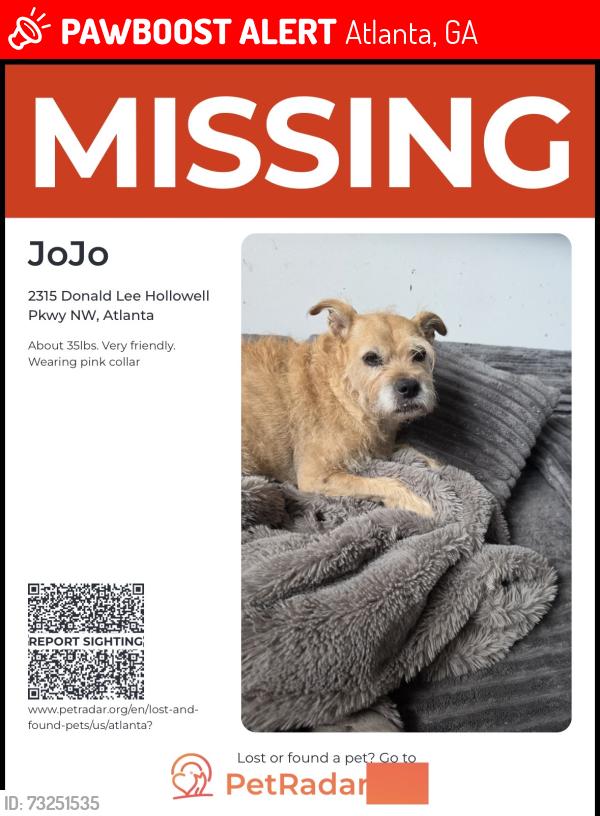 Lost Female Dog last seen Donald Lee Hollowell Pkey, Atlanta, GA 30318