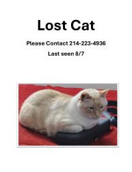 Lost Male Cat last seen brookshires, Mabank, TX 75147