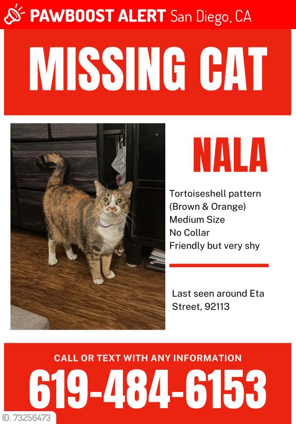 Lost Female Cat last seen Eta st & S 42nd st, San Diego, CA 92113